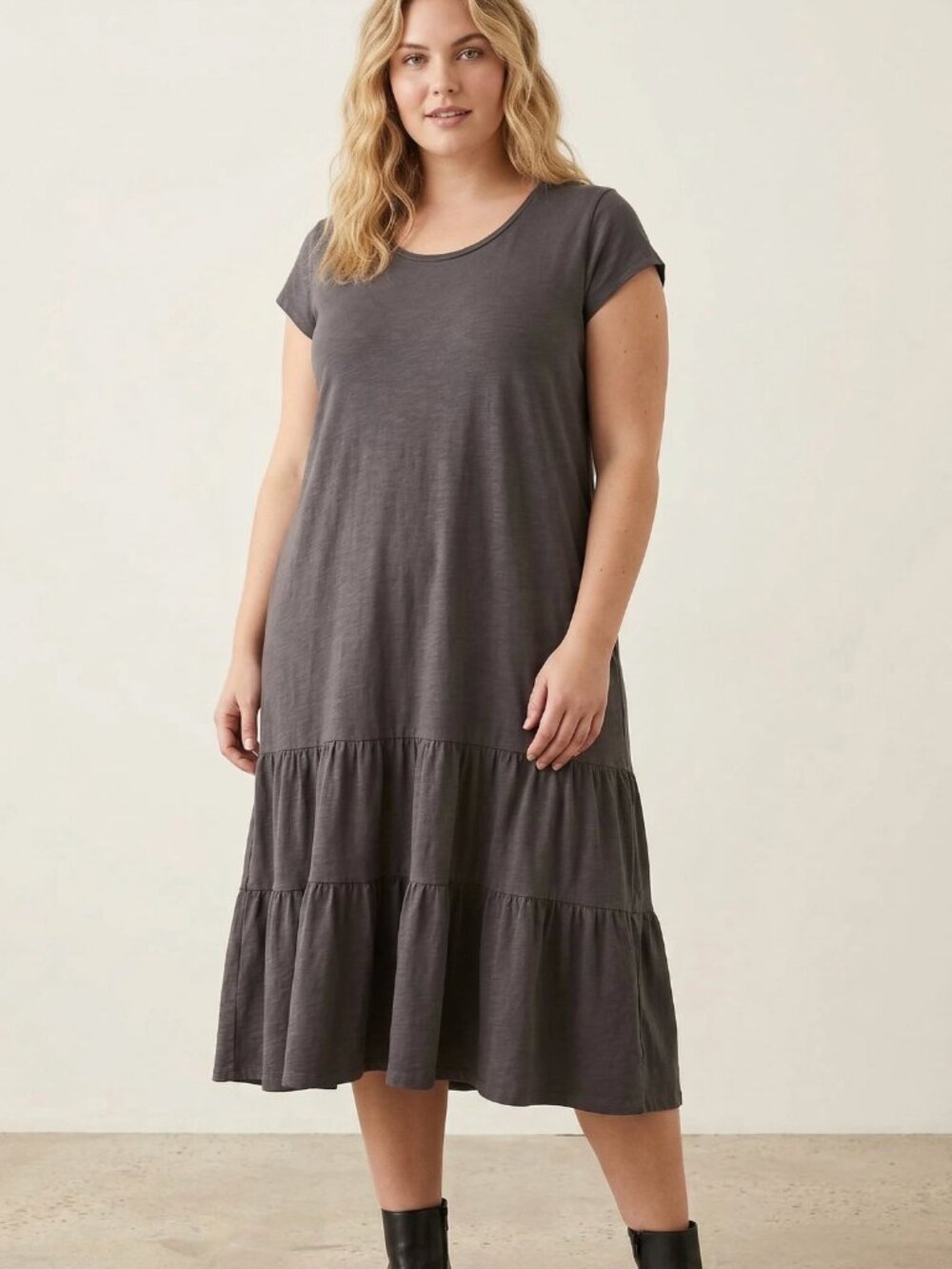 Jack + Avery ruffle hem midi T-shirt dress Gray/Taupe